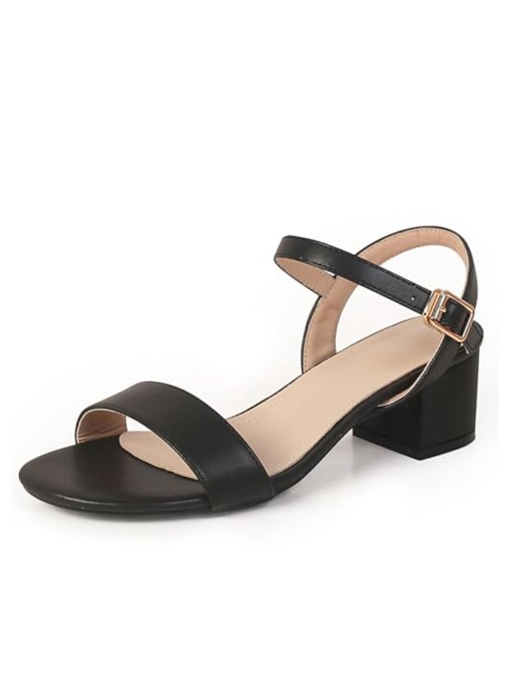 Women's Chunky Heeled Sandals Open Toe Ankle Strap Faux Leather Dress Shoes